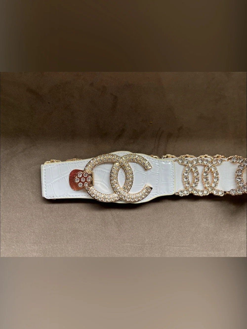 White Crystal Like Embellished Logo-Link Women's Belt - Picture 1 of 4
